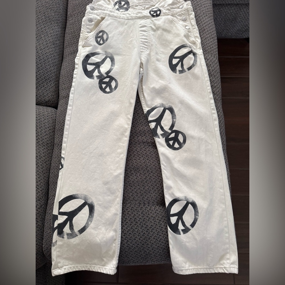 We the Free People Peace Sign Ziggy Harmony Overalls in White Medium Retail $128 - Picture 6 of 16